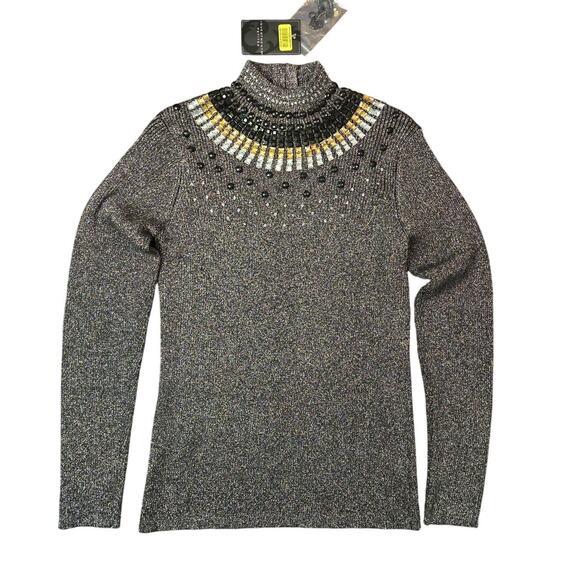 Investments Petites Jeweled Mock Turtle Neck Sweater  Large Petite Black NWT‎ - Picture 1 of 10